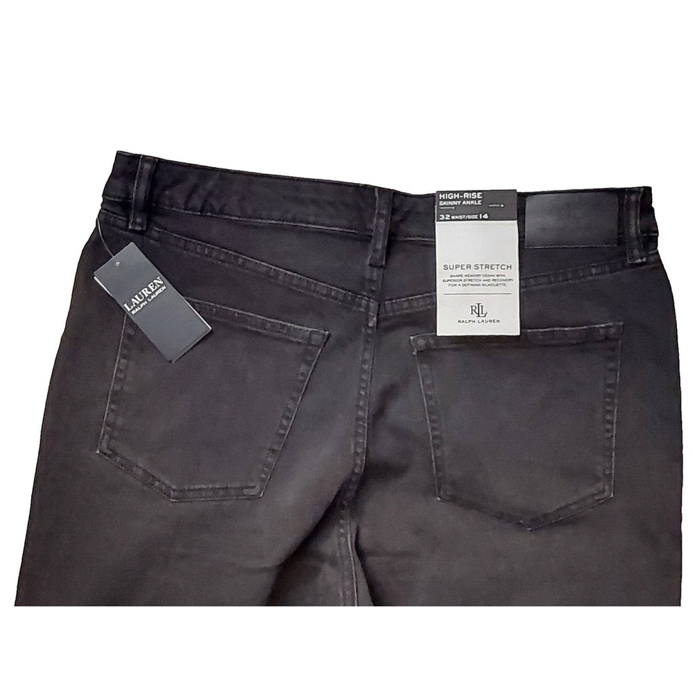 Ralph Lauren Black Super Stretch High Rise Skinny Ankle Denim Jeans Sz 14 / 32 - Picture 4 of 12